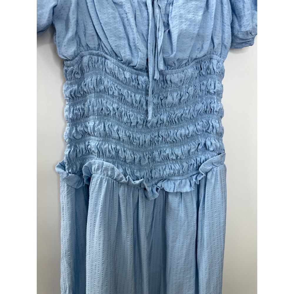 LE LIS Light Blue Smocked Puff Sleeve Midi Dress M Milkmaid Cottagecore Coquette - Picture 14 of 16
